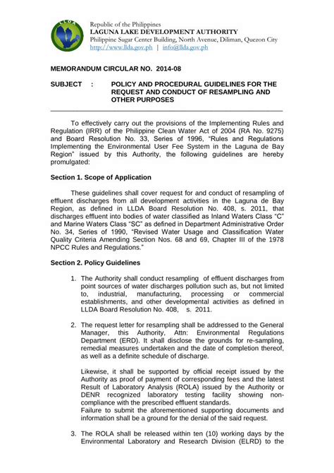 Republic of the Philippines LAGUNA LAKE DEVELOPMENT AUTHORITY.